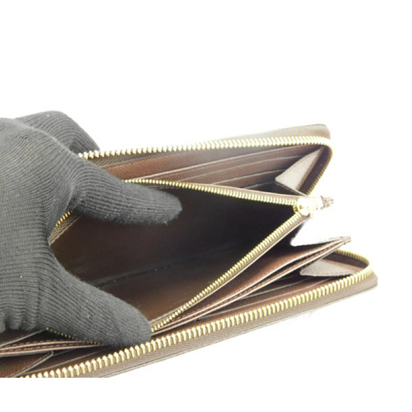 LOUIS VUITTON Zippy Wallet Round Zipper Damier Ebene Brown